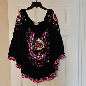 Embroidered Blue Bohemian Top